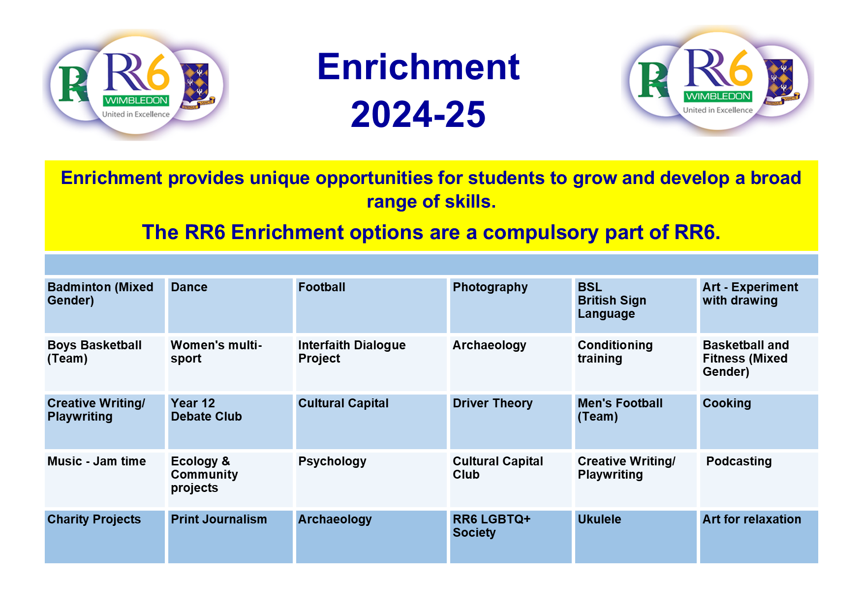 RR6 enrichment programme poster