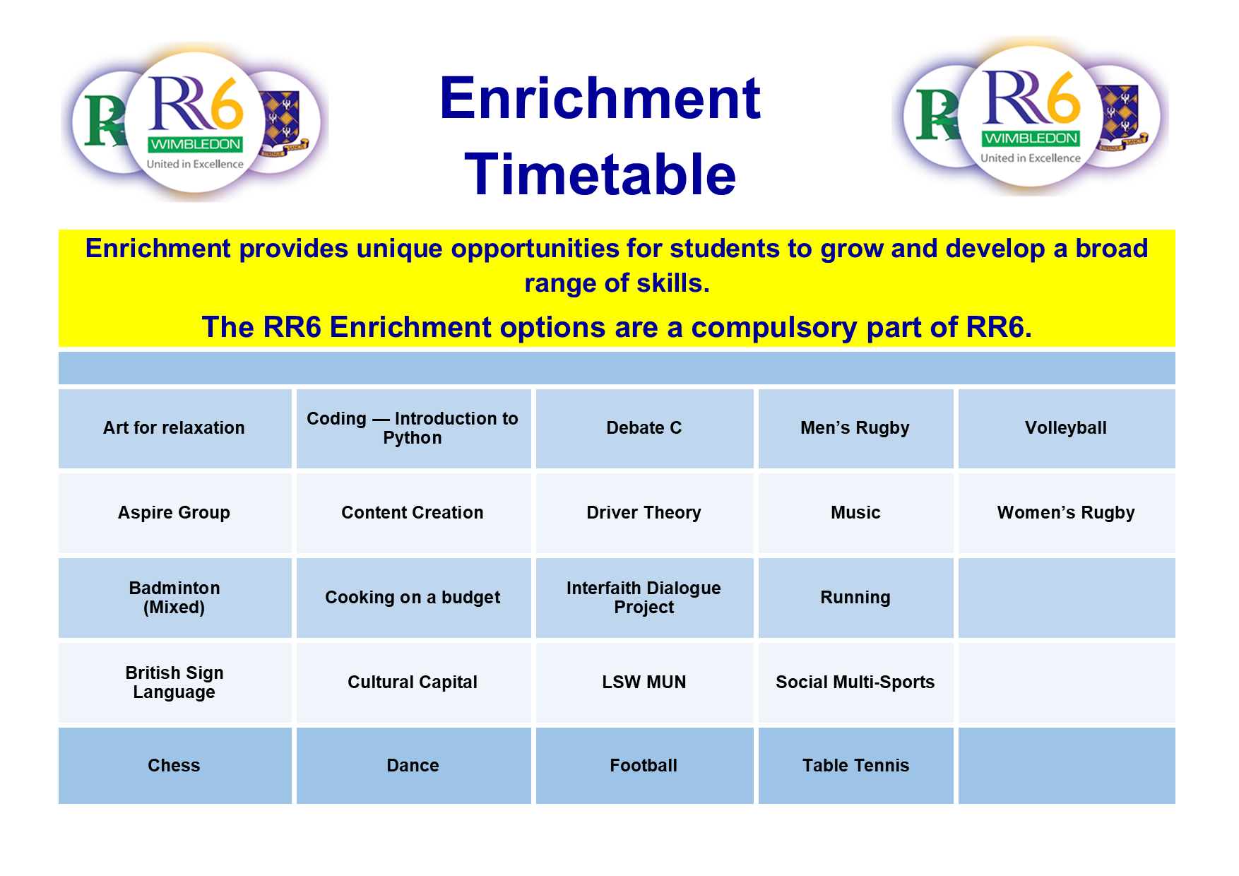 RR6 Enrichment RR6 enrichment programme poster